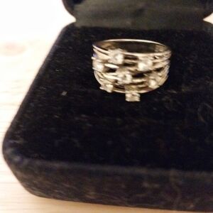 Diamonique Ring Size Six.  7 stones. 925 silver.In Velvet Box